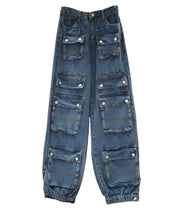 Load image into Gallery viewer, Multi-Pocket High Waist Denim Cargo Pants
