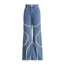 Load image into Gallery viewer, Swirl Crystal Straight Leg Denim Jeans
