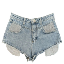 Load image into Gallery viewer, Pop Out Mesh Crystal Denim Shorts
