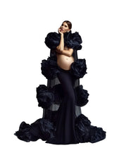 Load image into Gallery viewer, Luxury Black Rose Draped Maternity Dress
