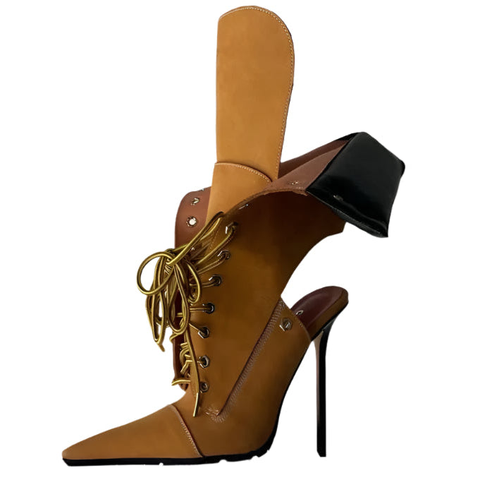 Pointed-Toe Stiletto Lace-Up Booties