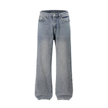 Load image into Gallery viewer, Side Pearl Crystal Denim Jeans
