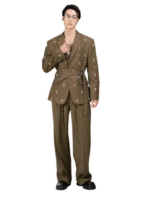 Crystal Speckled Belted Blazer Suit-Modern Baby Las Vegas