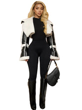 Load image into Gallery viewer, Leather Patch Fur Cropped Jacket
