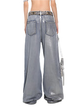 Load image into Gallery viewer, Silver Metallic Coated Loose Denim Jeans
