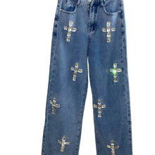 Load image into Gallery viewer, Blue Crystal Rhinestone Denim Pants
