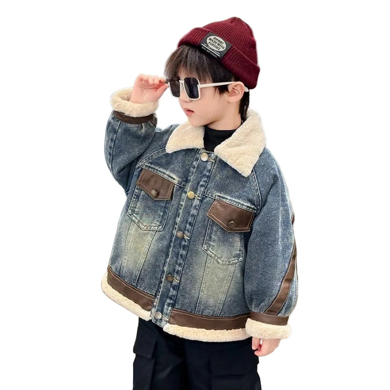 Patch Fur Collar Denim Jacket