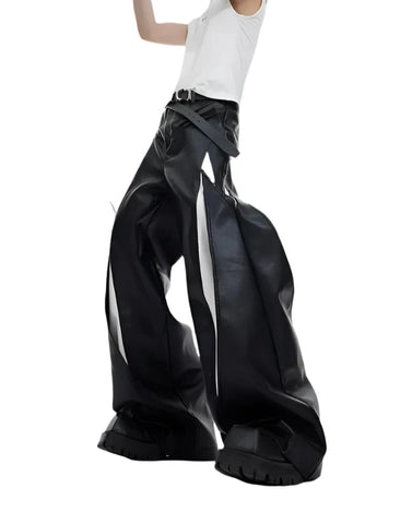 Wide Leg Patch Leather Pants-Modern Baby Las Vegas