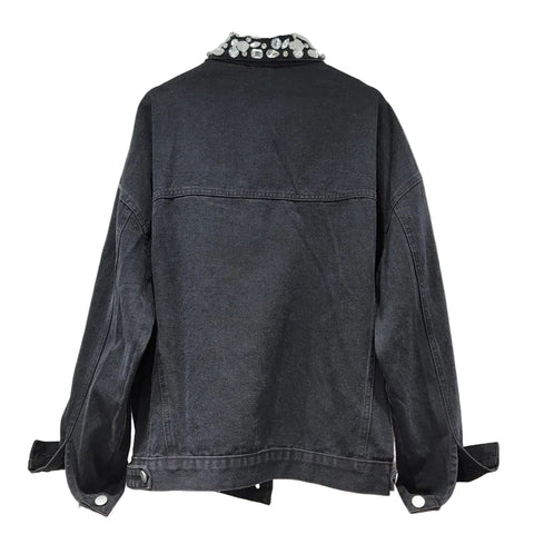 Black Large Crystal Denim Jacket-Modern Baby Las Vegas