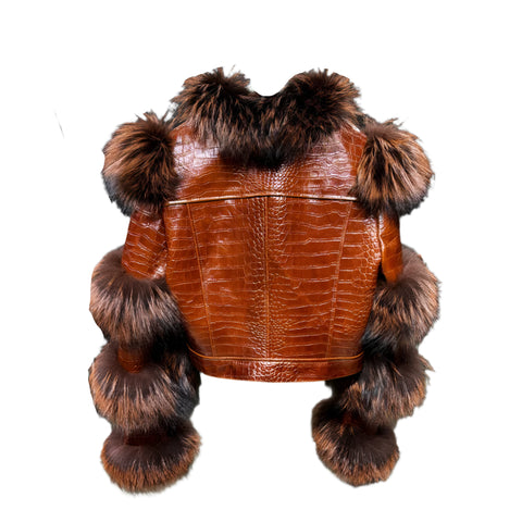 Patch Croc Textured Leather Jacket-Modern Baby Las Vegas