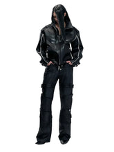 Load image into Gallery viewer, Black Distressed Waxed Cotton Denim Pants
