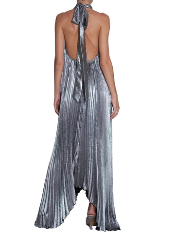 Metallic Pleated Keyhole Dress-Modern Baby Las Vegas