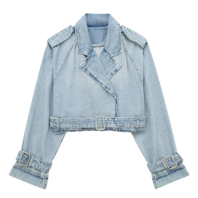 Cropped Buckle Denim Jacket