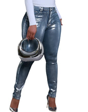 Load image into Gallery viewer, Silver Coated Stretch Denim Pencil Jeans
