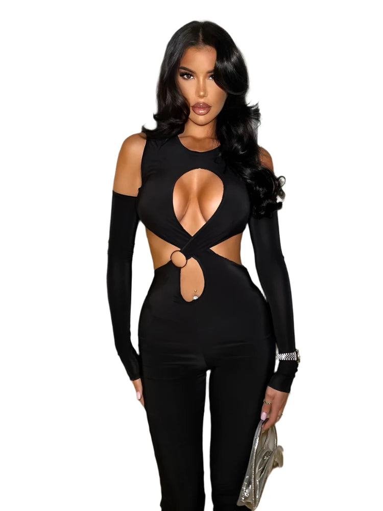 Hollow Out Long Sleeve Jumpsuit