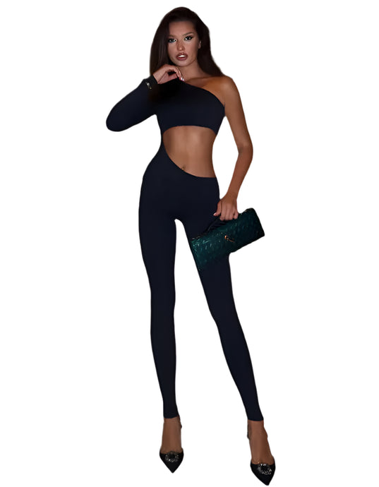 Hollow Out One-Sleeve Jumpsuit-Modern Baby Las Vegas