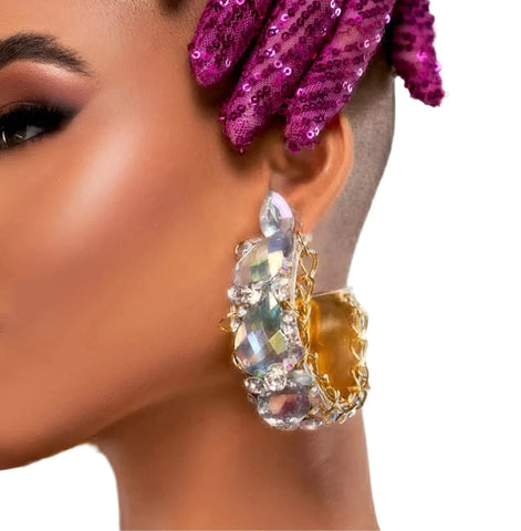 Elegant Crystal Exaggerated Hoop Earrings-Modern Baby Las Vegas