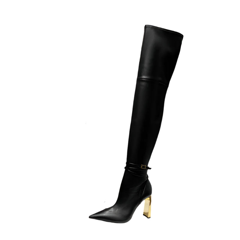 Gold Heel Over-The-Knee Boots