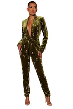 Load image into Gallery viewer, Velour Crystal Blazer Pant Set
