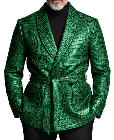  Belted Croc Leather Jacket