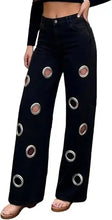 Load image into Gallery viewer, Metal Hole Denim Jeans
