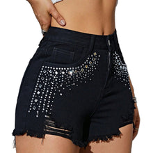 Load image into Gallery viewer, Black Ripped Crystal Denim Shorts
