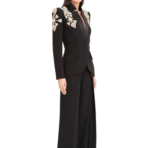 Crystal Beaded Shoulder Blazer Jacket