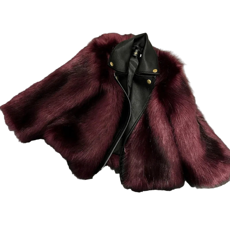 Leather Patch Fur Coat