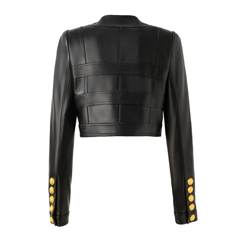 Double Zipper Crop Leather Jacket-Modern Baby Las Vegas
