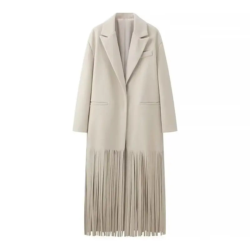 Beige Fringe Blazer Jacket