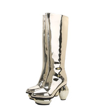 Load image into Gallery viewer, Tall Patent Irregular Heel Boots
