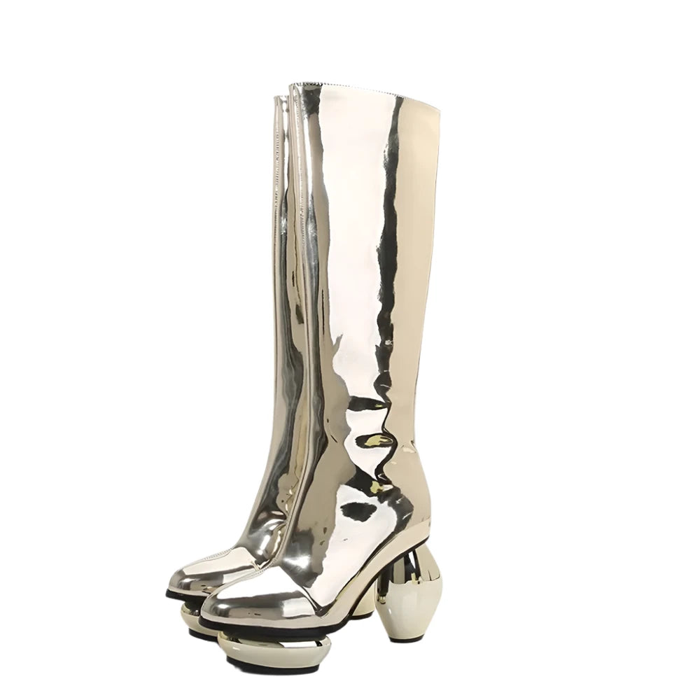 Tall Patent Irregular Heel Boots