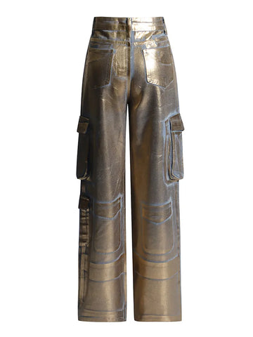 Gold Metallic Multi-Pocket Pants-Modern Baby Las Vegas