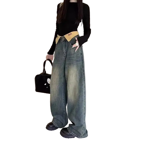 Folded Letter Denim Jeans