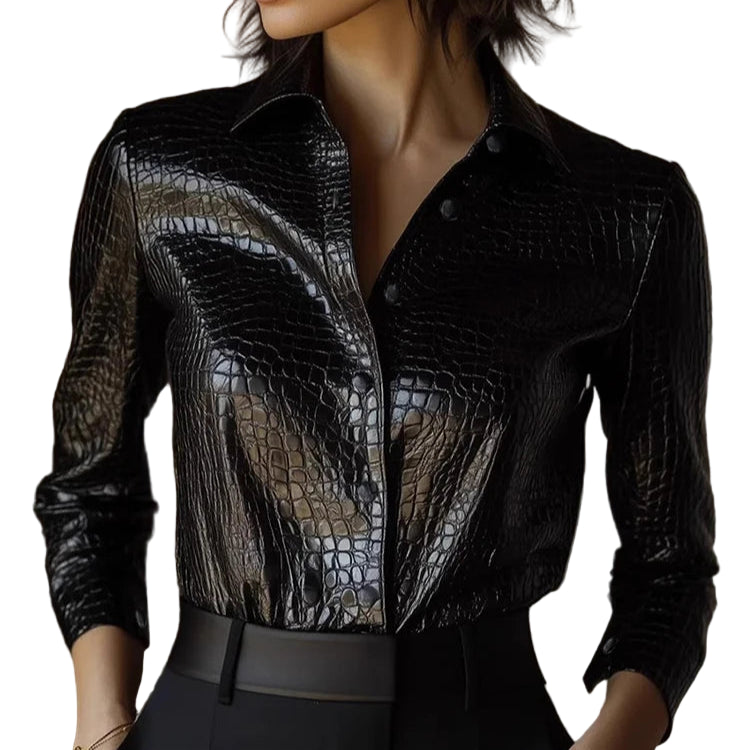Glossy Snake Print Leather Top