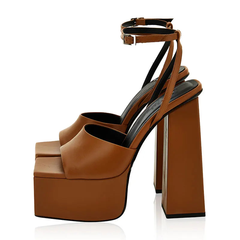 Square-Toe Thick Sole Platform Sandals-Modern Baby Las Vegas