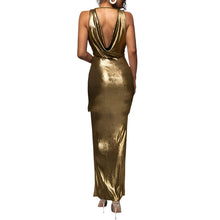 Load image into Gallery viewer, Backless Draped Metallic Dress-Modern Baby Las Vegas
