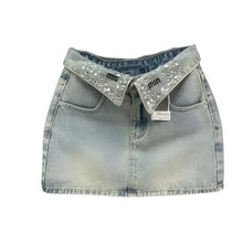 Load image into Gallery viewer, Crystal Folded Denim Skirt
