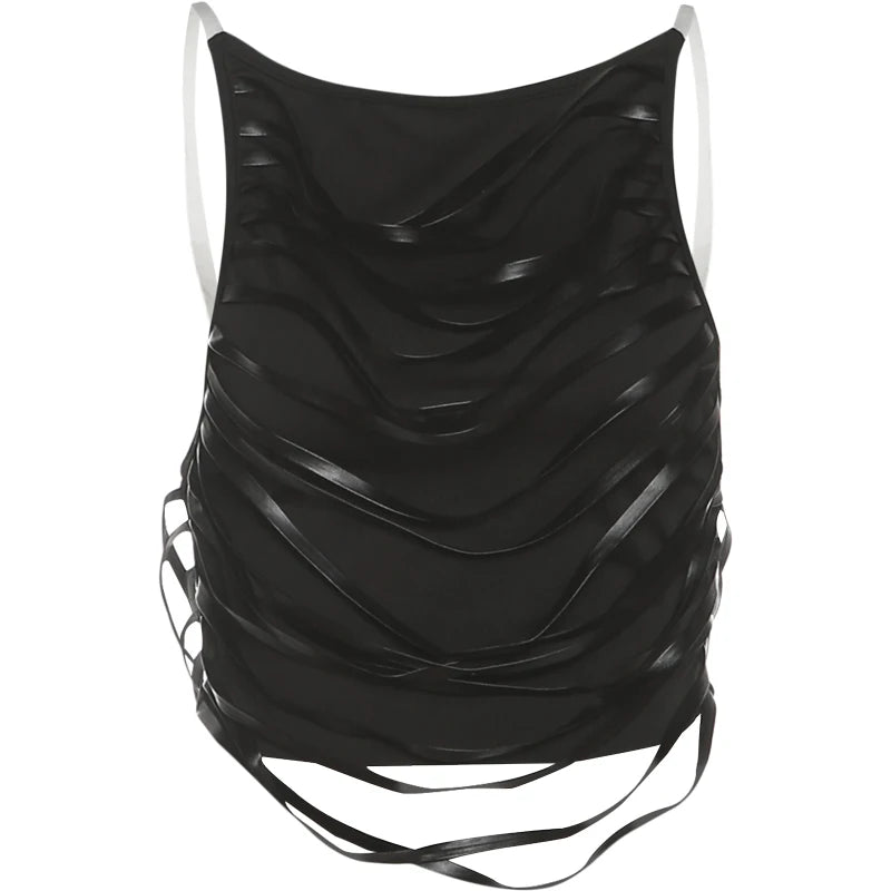 Leather Shredded Backless Top