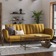 Load image into Gallery viewer, Ribbed Mustard Linen Sleeper Sofa
