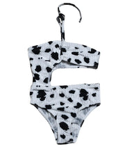 Load image into Gallery viewer, Ribbed Hollow Out Cow Print Swimsuit
