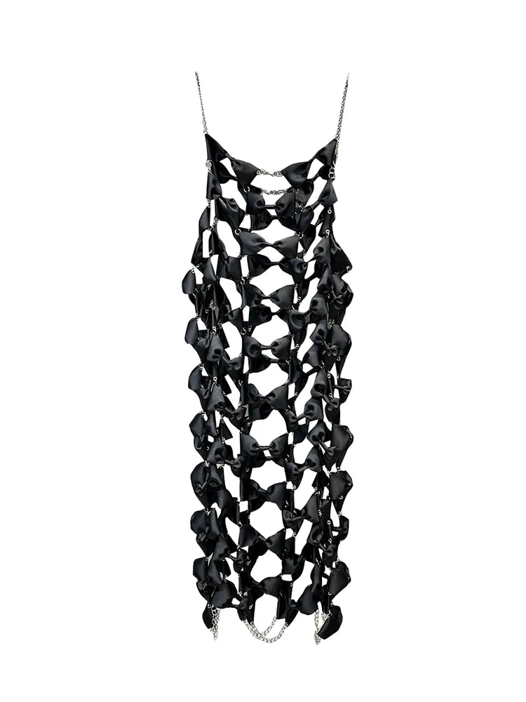 Metal Chain Bow Hollow Out Dress