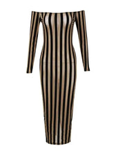 Load image into Gallery viewer, Square Collar Striped Mesh Dress
