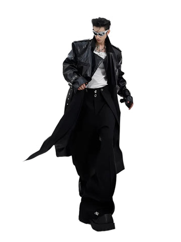 Leather Patch Button Trench Coat-Modern Baby Las Vegas