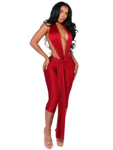 Load image into Gallery viewer, Patch Halter Sash Jumpsuit
