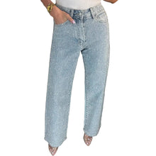 Load image into Gallery viewer, Silver Beaded Speckled Denim Jeans
