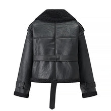 Load image into Gallery viewer, Short Teddy Belted Leather Coat
