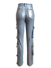 Load image into Gallery viewer, Brushed Metallic Cargo Denim Jeans
