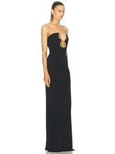 Load image into Gallery viewer, Gold Metal Cut Out Bodycon Maxi Dress
