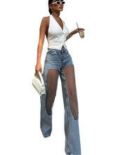 Load image into Gallery viewer, Long Hollow Out Mesh Denim Jeans
